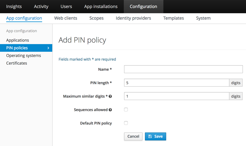 Add PIN policy