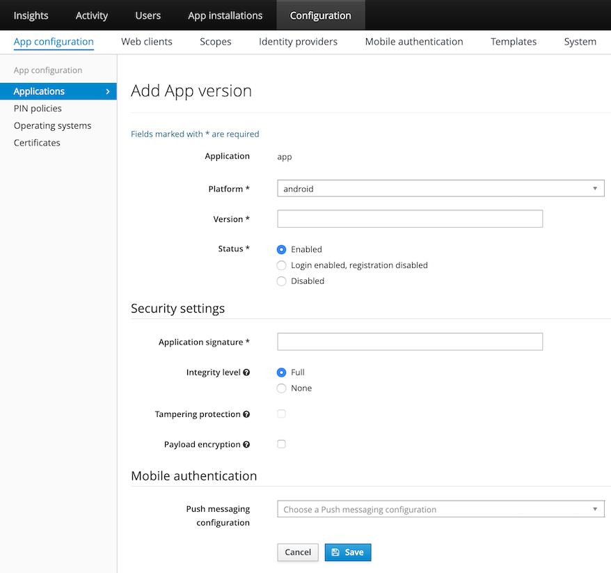 Add App version form