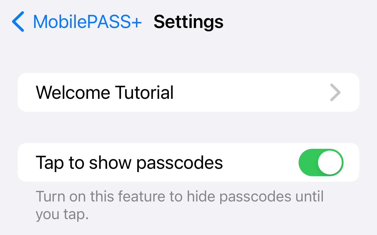 Tap to show passcodes