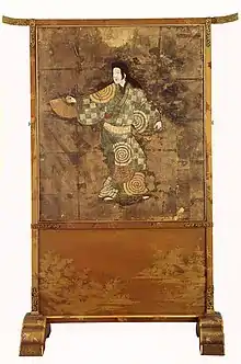 A tall 1700s tsuitate, presumably a replica konmeichi screen.