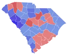 Red counties were won by Edwards and blue counties were won by Dorn