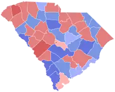 Red counties were won by Beasley and blue counties were won by Theodore