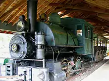 The engine that started the museum: The Marion River Carry Railroad, at 1,320 yards (1,210&nbsp;m), the shortest standard-gauge railroad line in the US