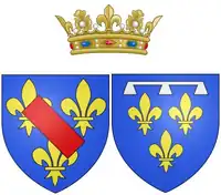 Arms of Bathilde as Duchess of Bourbon, Princess of Condé mother of Louis de Bourbon-Condé, Duc d'Enghien