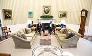 Barack Obama meeting with Donald Trump in the Oval Office