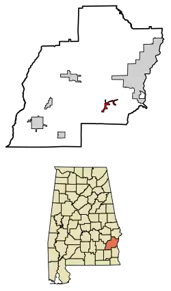 Location of Bakerhill in Barbour County, Alabama.