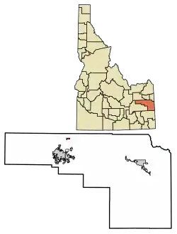 Location of Ucon in Bonneville County, Idaho.