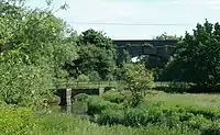 The packhorse bridge (foreground) and the railway viaduct (background)