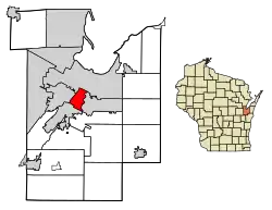 Location of Allouez in Brown County, Wisconsin.