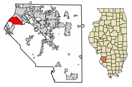 Location of Cahokia in St. Clair County, Illinois.