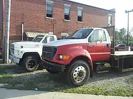 Class 6 2002 Ford F-650 in front (GVWR: 26000 lb), 1989 Ford F-600 in back (GVWR: 20,200 pounds (9.2&nbsp;t)