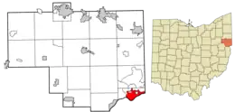 Location of East Liverpool in Columbiana County and in the State of Ohio