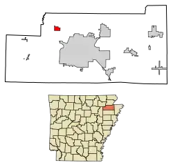 Location of Bono in Craighead County, Arkansas.