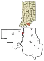 Location of Milltown in Crawford County and Harrison County, Indiana.
