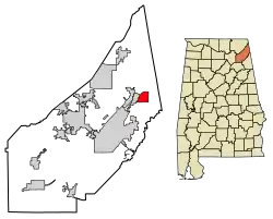 Location of Mentone in DeKalb County, Alabama.