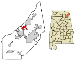 Location of Sylvania in DeKalb County, Alabama.