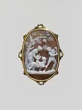 Education of the Infant Bacchus; by Niccolò Amastini; first half 19th century; onyx with gold frame; overall (in setting): 6.5 x 4.8&nbsp;cm; Metropolitan Museum of Art, New York City