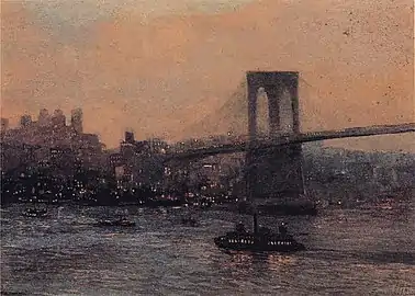 Edward Willis Redfield, Brooklyn Bridge at Night, 1909, oil on canvas