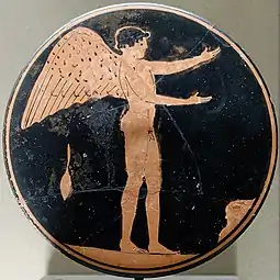 Bobbin with Eros; 470–450 BC; red-figure pottery; height: 2.6 cm, diameter: 11.8 cm; Louvre