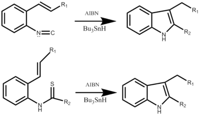 Fukuyama Indole Synthesis with either starting material.