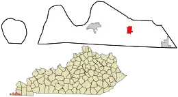Location within Fulton County and the state of Kentucky