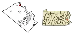 Location of Slatington in Lehigh County, Pennsylvania (left) and of Lehigh County in Pennsylvania (right)