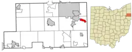 Location of Lowellville in Mahoning County and in the State of Ohio