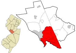 Location of Hamilton Township in Mercer County highlighted in red (right). Inset map: Location of Mercer County in New Jersey highlighted in orange (left)
Interactive map of Hamilton Township, New Jersey