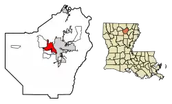 Location of West Monroe in Ouachita Parish, Louisiana.