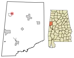 Location of Ethelsville in Pickens County, Alabama.