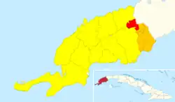 San Diego de los Baños (Red) in Los Palacios (orange) in Pinar del Rio (yellow)