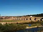 Medieval bridge over the Órbigo River in Hospital de Órbigo, León.
