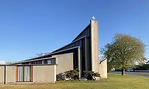 Concrete and stained-glass building
