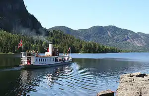 View of the SS&nbsp;Bjoren on the lake Byglandsfjorden, on its way to Byglandsfjord
