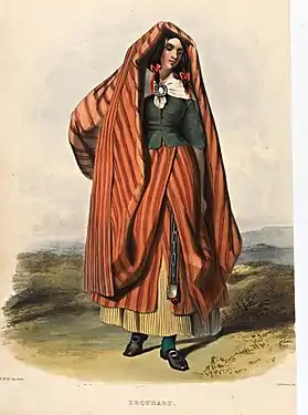 "Urquhart", by R.&nbsp;R. McIan, from James Logan's The Clans of the Scottish Highlands, 1845; this reconstruction is from a written description of ~150 years earlier
