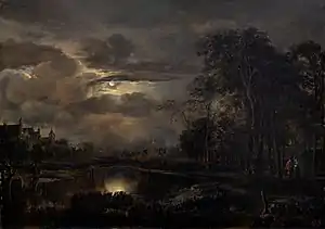 van der Neer - Moonlit Landscape with Bridge
