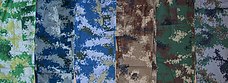 Various camouflage color schemes suited to different background terrain types.