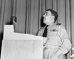 Frank Whittle speaking to employees of the Flight Propulsion Research Laboratory (now known as the NASA Glenn Research Center), USA, in 1946