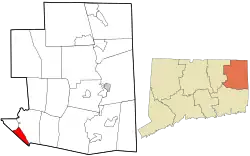 Location in Windham County and the state of Connecticut.