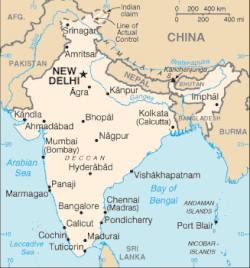 A map of India, showing the location of the major cities.