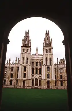 View through a gateway at one of the colleges of Oxford University