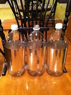 Step 4: Covered the outer two bottles completely with the aluminum tape.