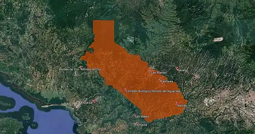 Outline of the Corredor Biológico Montes del Aguacate made with Google Earth Pro