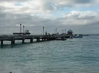 The Port of Oistins before the dive at 7 a.m. The ship takes crude oil from Barbados to Trinidad and returns added value refined fuels.