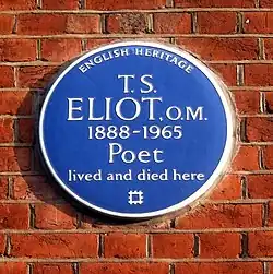 Photograph of a blue plaque erected by English Heritage